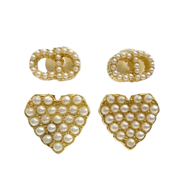 plaqué Perles fantaisie CD Logo Heart pendantes Bullet Back Boucles d'oreilles Doré
