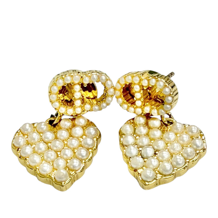 plaqué Perles fantaisie CD Logo Heart pendantes Bullet Back Boucles d'oreilles Doré