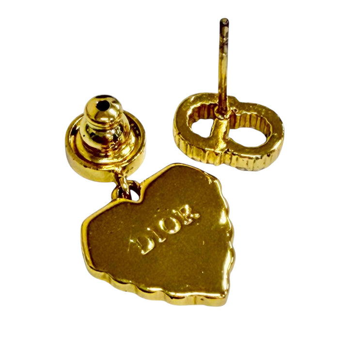 plaqué Perles fantaisie CD Logo Heart pendantes Bullet Back Boucles d'oreilles Doré