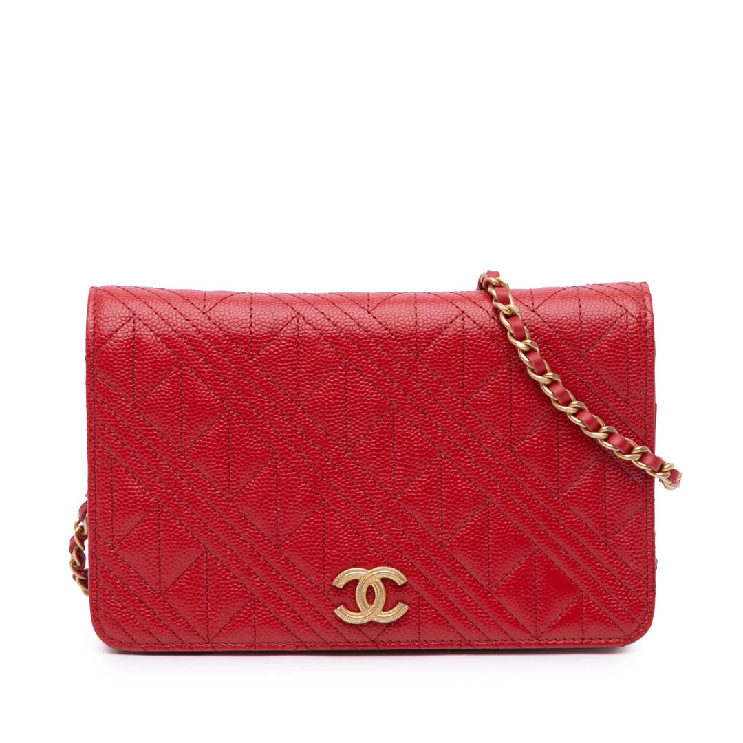 CC Mixed Quilt Caviar Wallet On Chain Red - Gaby Paris