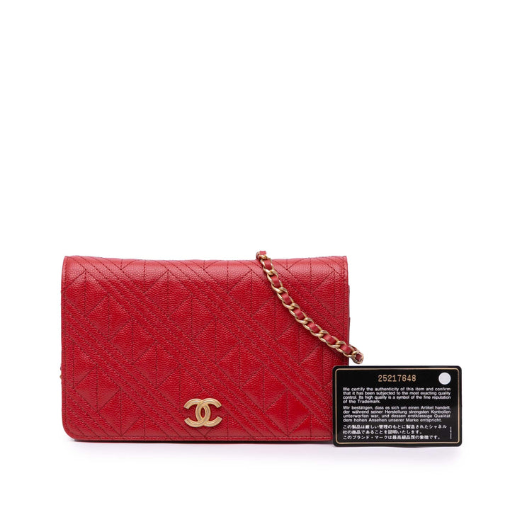 CC Mixed Quilt Caviar Wallet On Chain Red - Gaby Paris