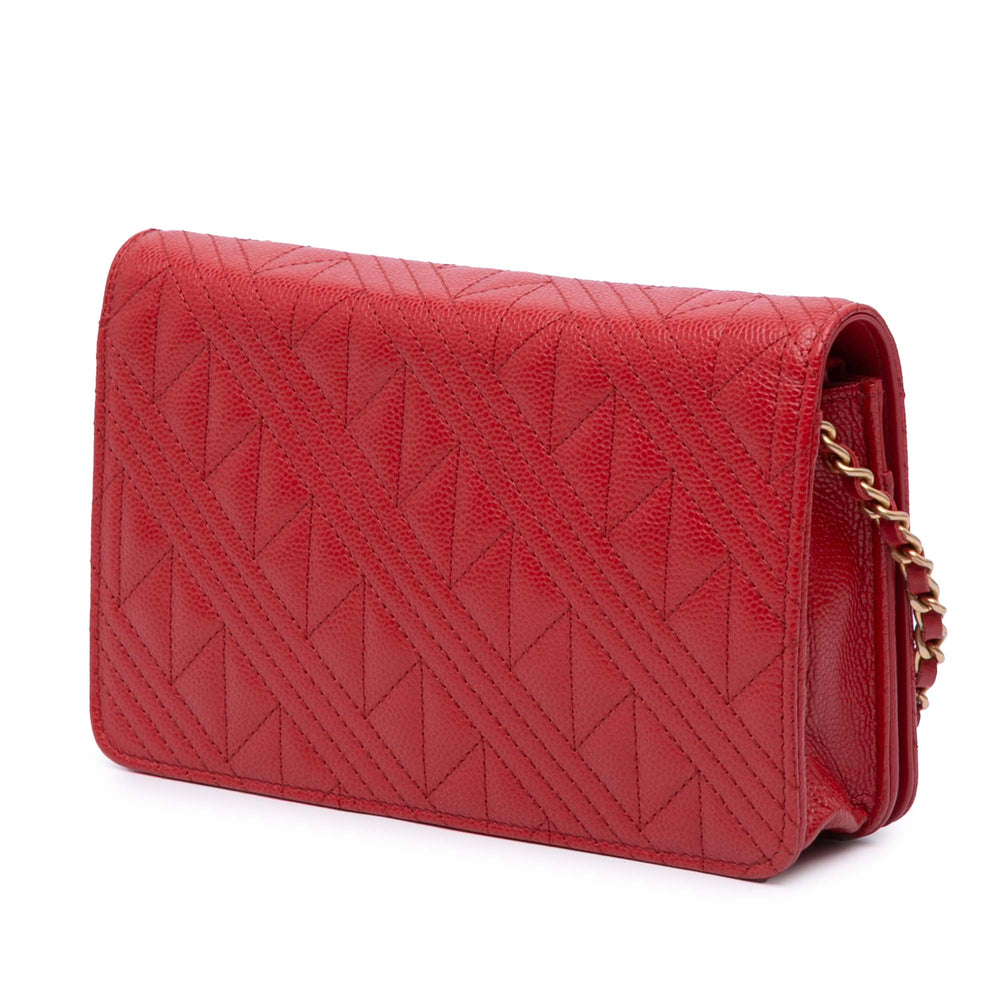 CC Mixed Quilt Caviar Wallet On Chain Red - Gaby Paris