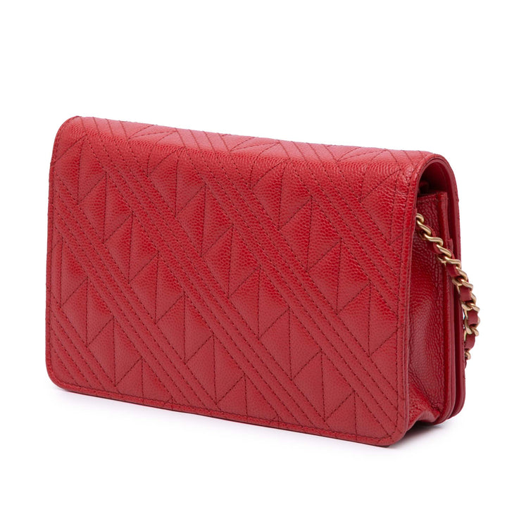 CC Mixed Quilt Caviar Wallet On Chain Red - Gaby Paris