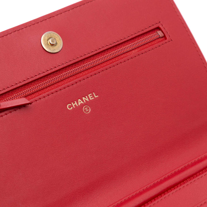 CC Mixed Quilt Caviar Wallet On Chain Red - Gaby Paris