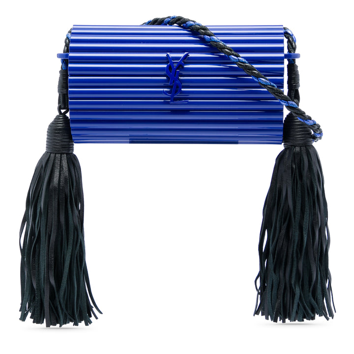 Saint Laurent Ribbed Acrylic et Fringe Opium Sac boîte Cuir d'agneau Noir – vue principale – GABY PARIS