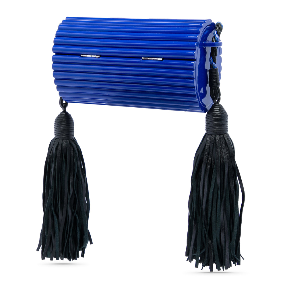 Saint Laurent Ribbed Acrylic et Fringe Opium Sac boîte Cuir d'agneau Noir – vue 2 – GABY PARIS