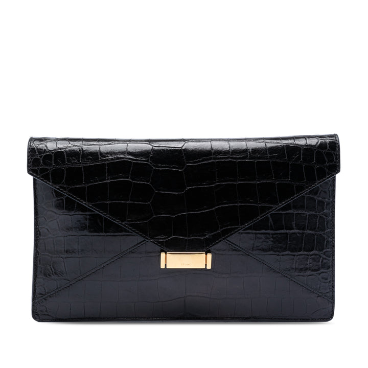 Celine Croc embossé Cuir Envelope Pochette