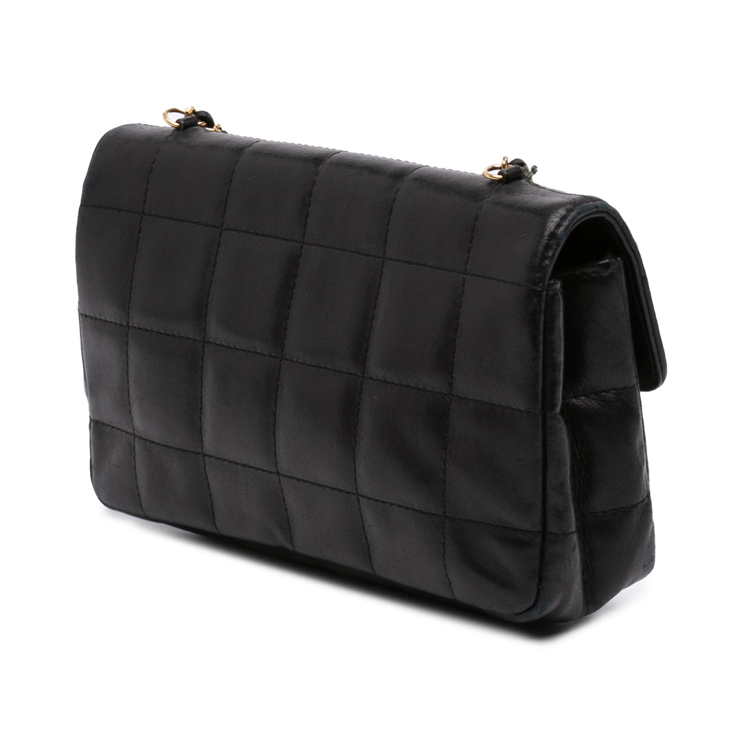 Carré Chocolate Bar Rabat simple Mini Cuir d'agneau Noir