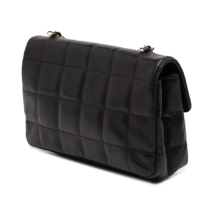 Carré Chocolate Bar Rabat simple Mini Cuir d'agneau Noir