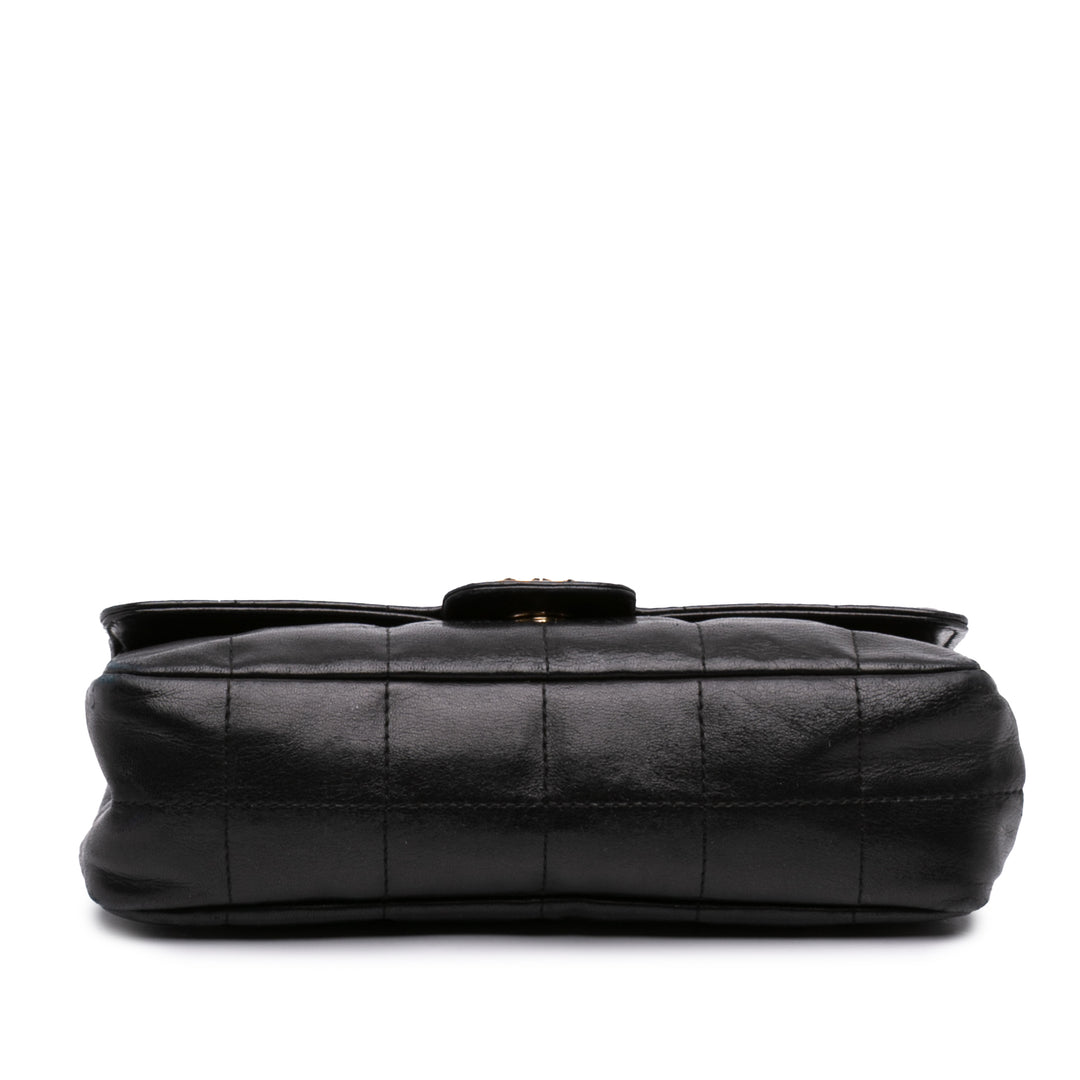 Carré Chocolate Bar Rabat simple Mini Cuir d'agneau Noir