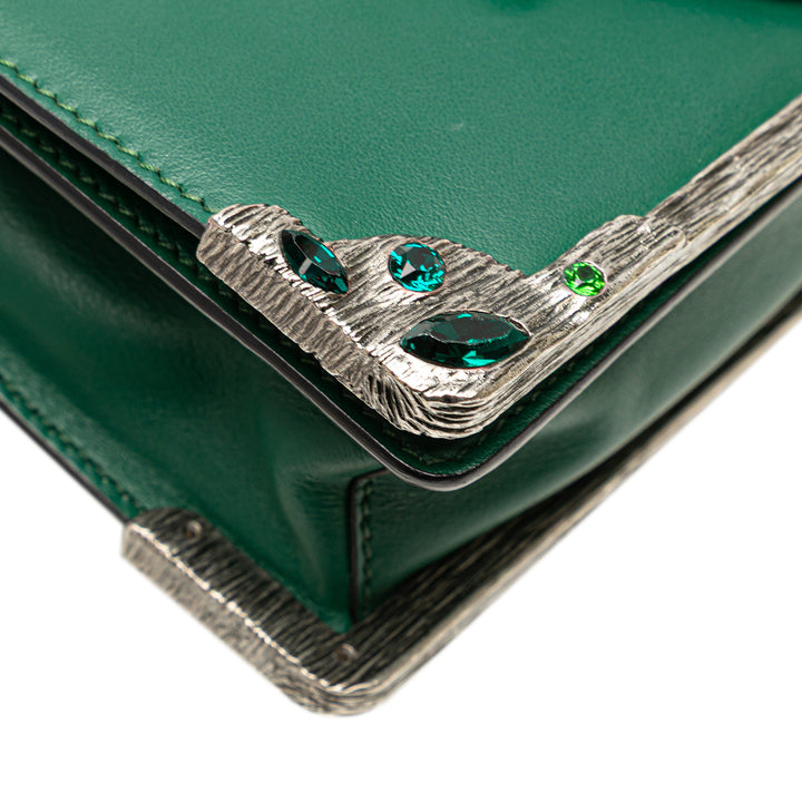 Saffiano Trimmed City Calf Crystal Cahier Crossbody Green - Gaby Paris