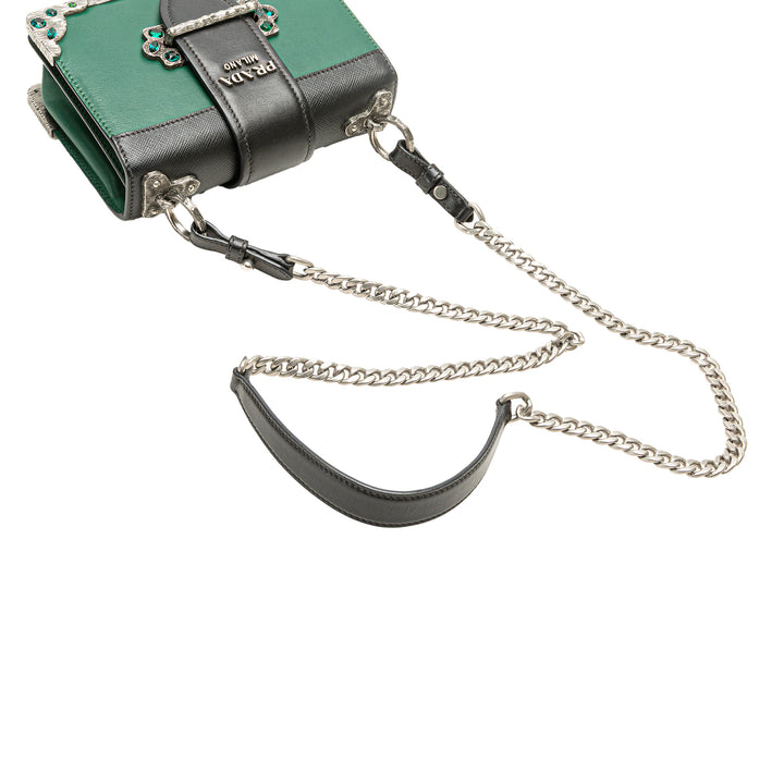 Saffiano Trimmed City Calf Crystal Cahier Crossbody Green - Gaby Paris