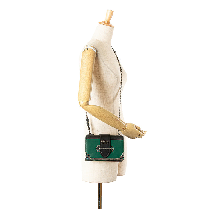 Saffiano Trimmed City Calf Crystal Cahier Crossbody Green - Gaby Paris