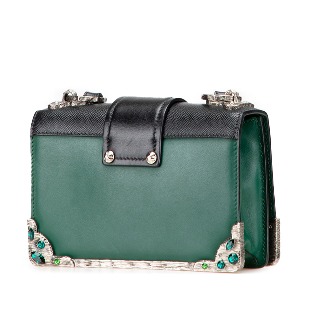 Saffiano Trimmed City Calf Crystal Cahier Crossbody Green - Gaby Paris