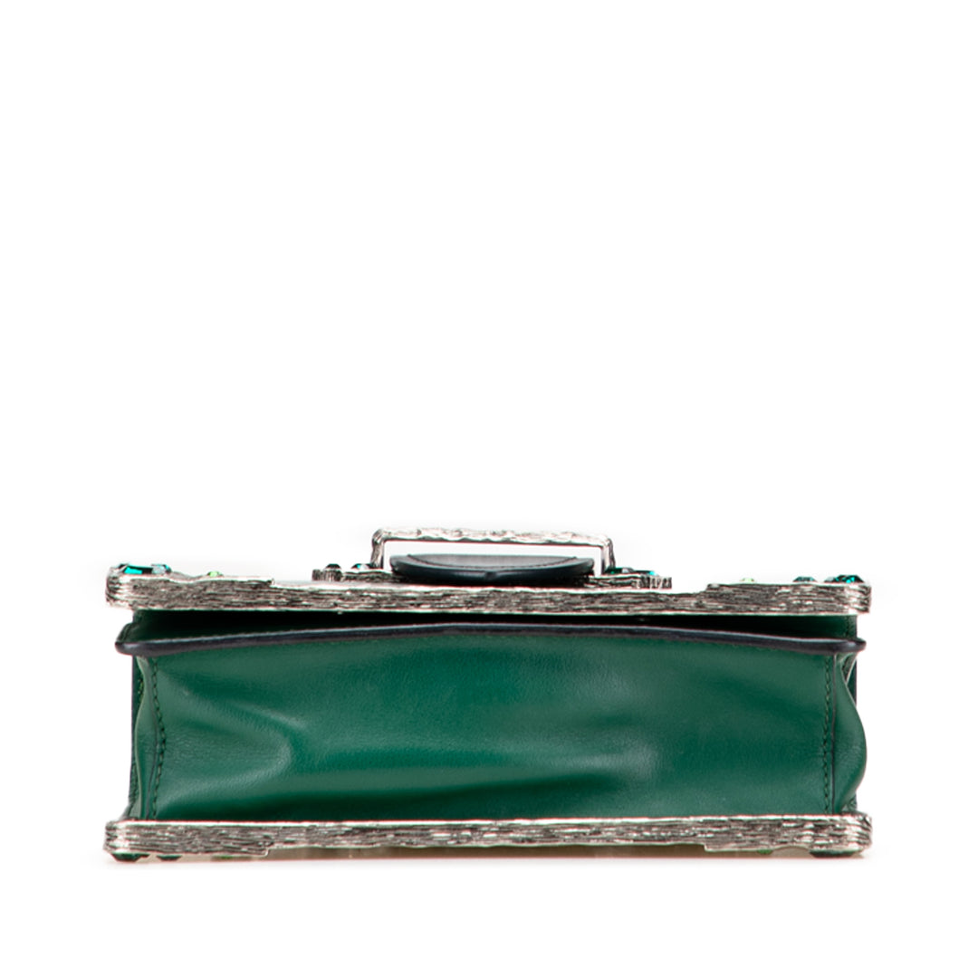 Saffiano Trimmed City Calf Crystal Cahier Crossbody Green - Gaby Paris