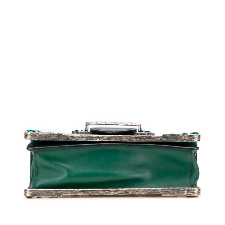 Saffiano Trimmed City Calf Crystal Cahier Crossbody Green - Gaby Paris