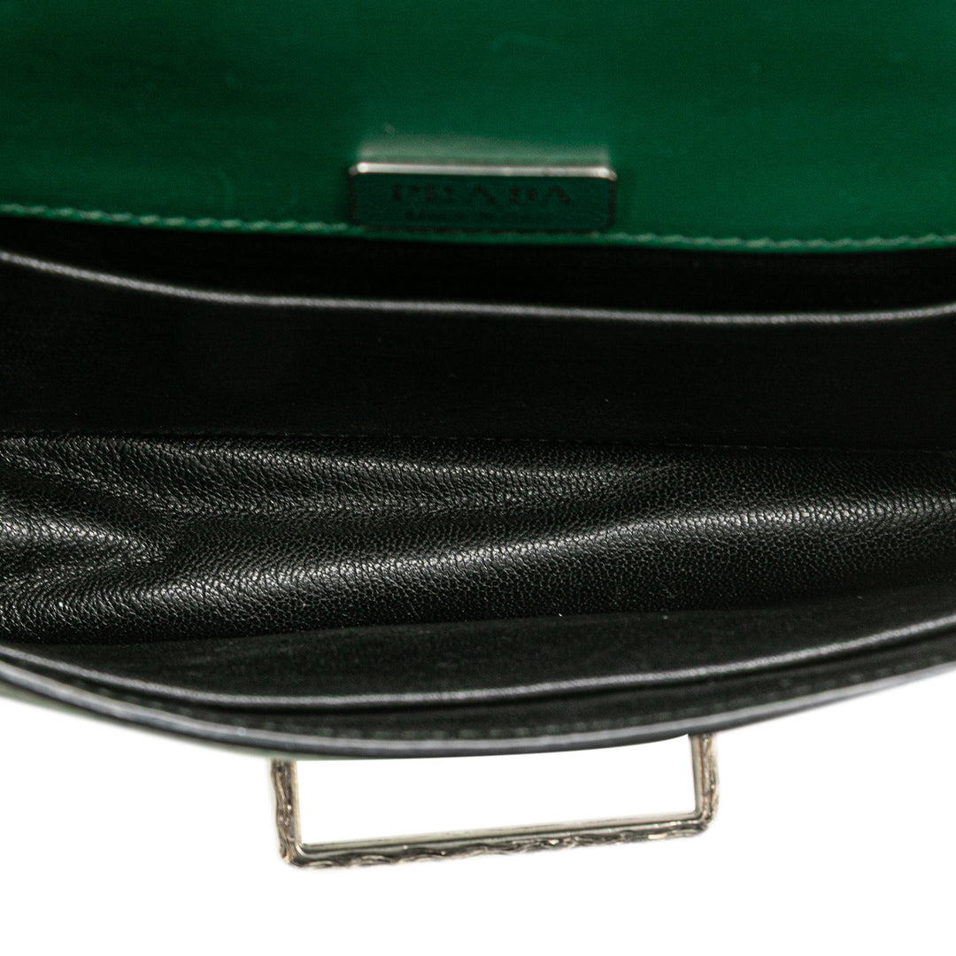 Saffiano Trimmed City Calf Crystal Cahier Crossbody Green - Gaby Paris