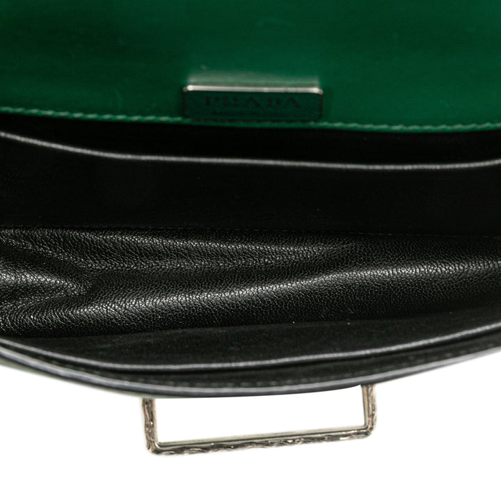 Saffiano Trimmed City Calf Crystal Cahier Crossbody Green - Gaby Paris