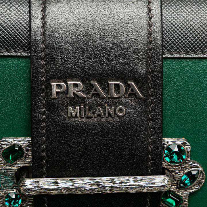 Saffiano Trimmed City Calf Crystal Cahier Crossbody Green - Gaby Paris