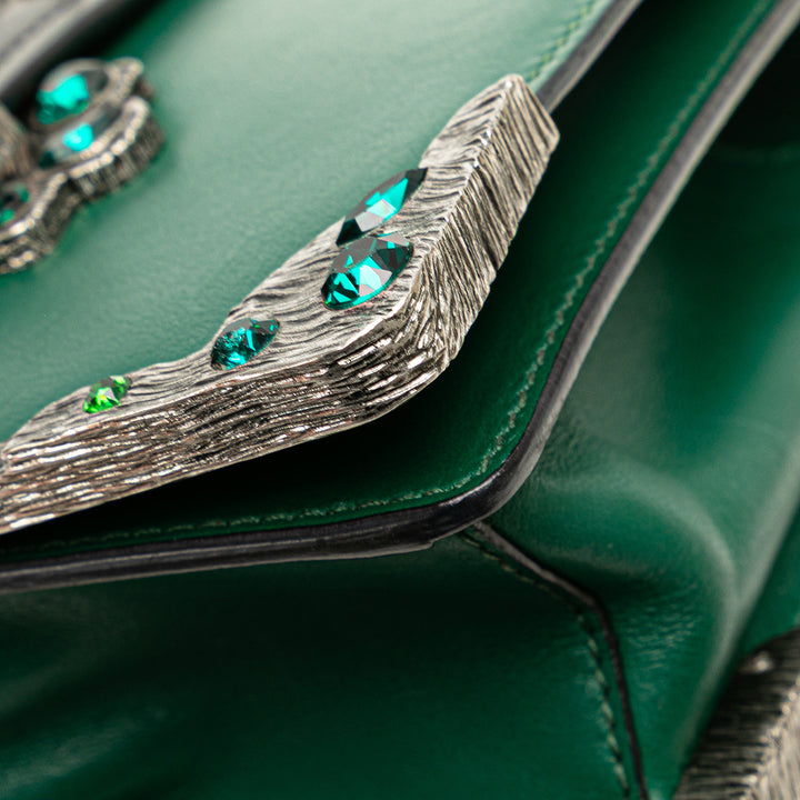 Saffiano Trimmed City Calf Crystal Cahier Crossbody Green - Gaby Paris