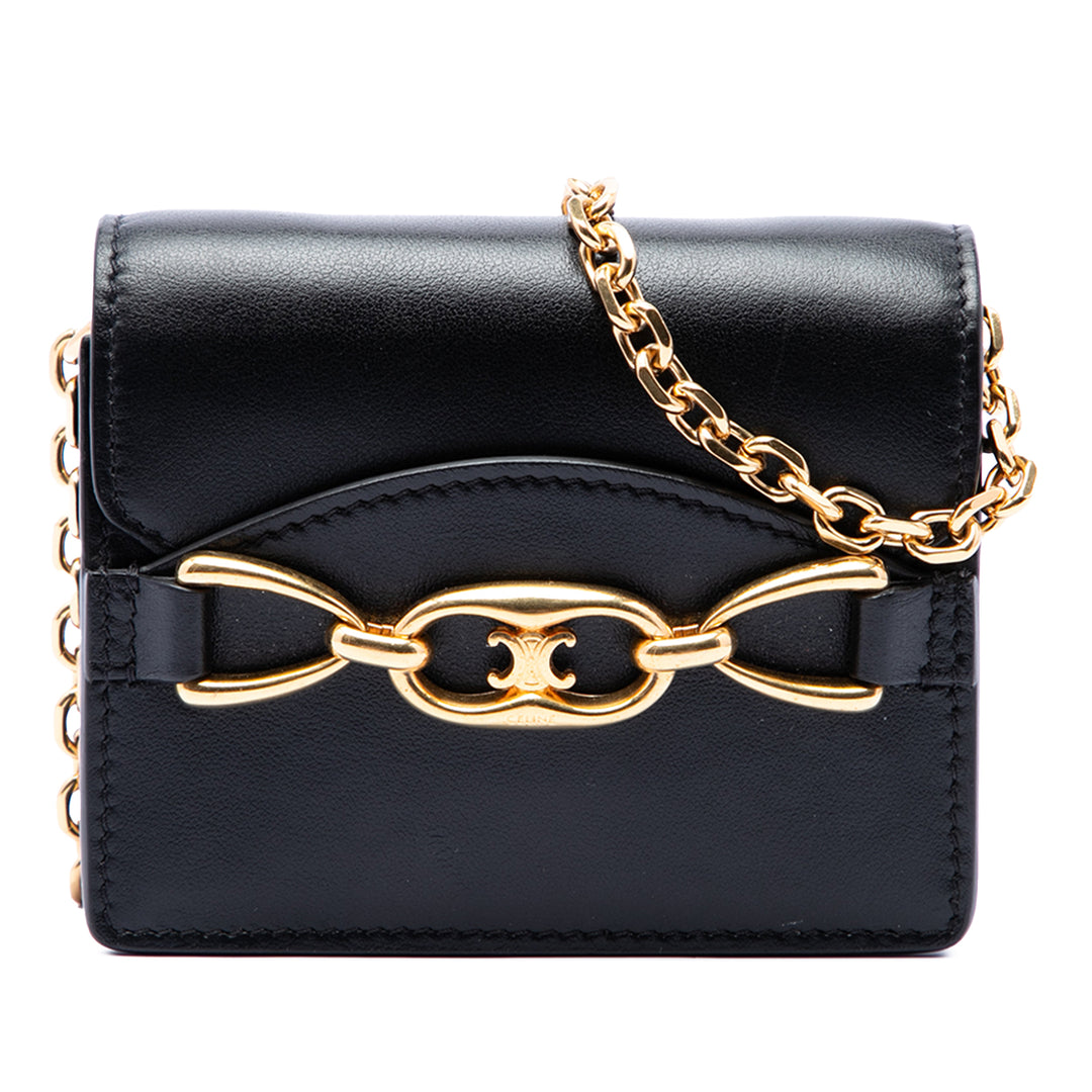 Triomphe Maillon Wallet on Chain Mini Cuir de veau lisse Noir