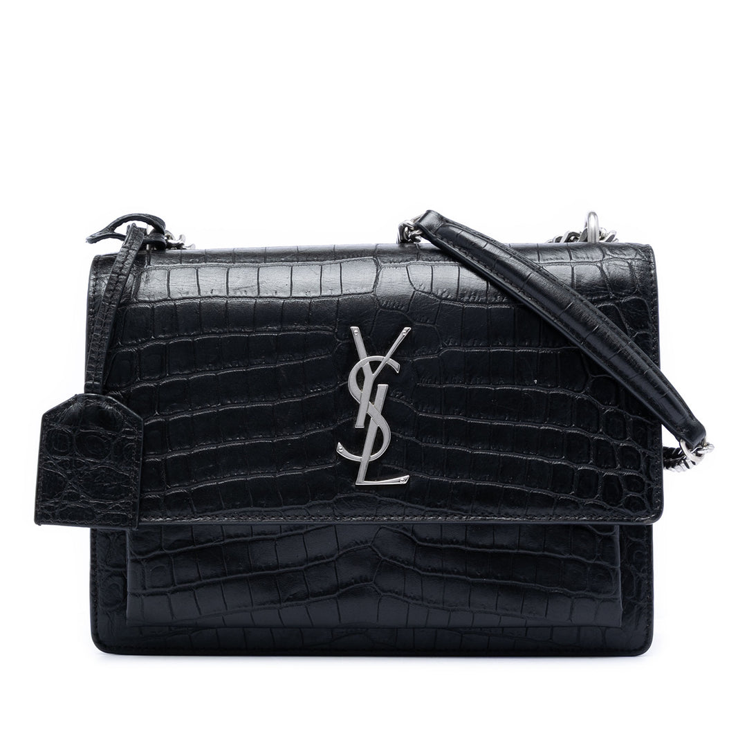 Saint Laurent Medium Croc embossé Cuir Monogram Sunset Sac porté croisé