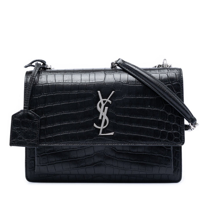 Saint Laurent Medium Croc embossé Cuir Monogram Sunset Sac porté croisé