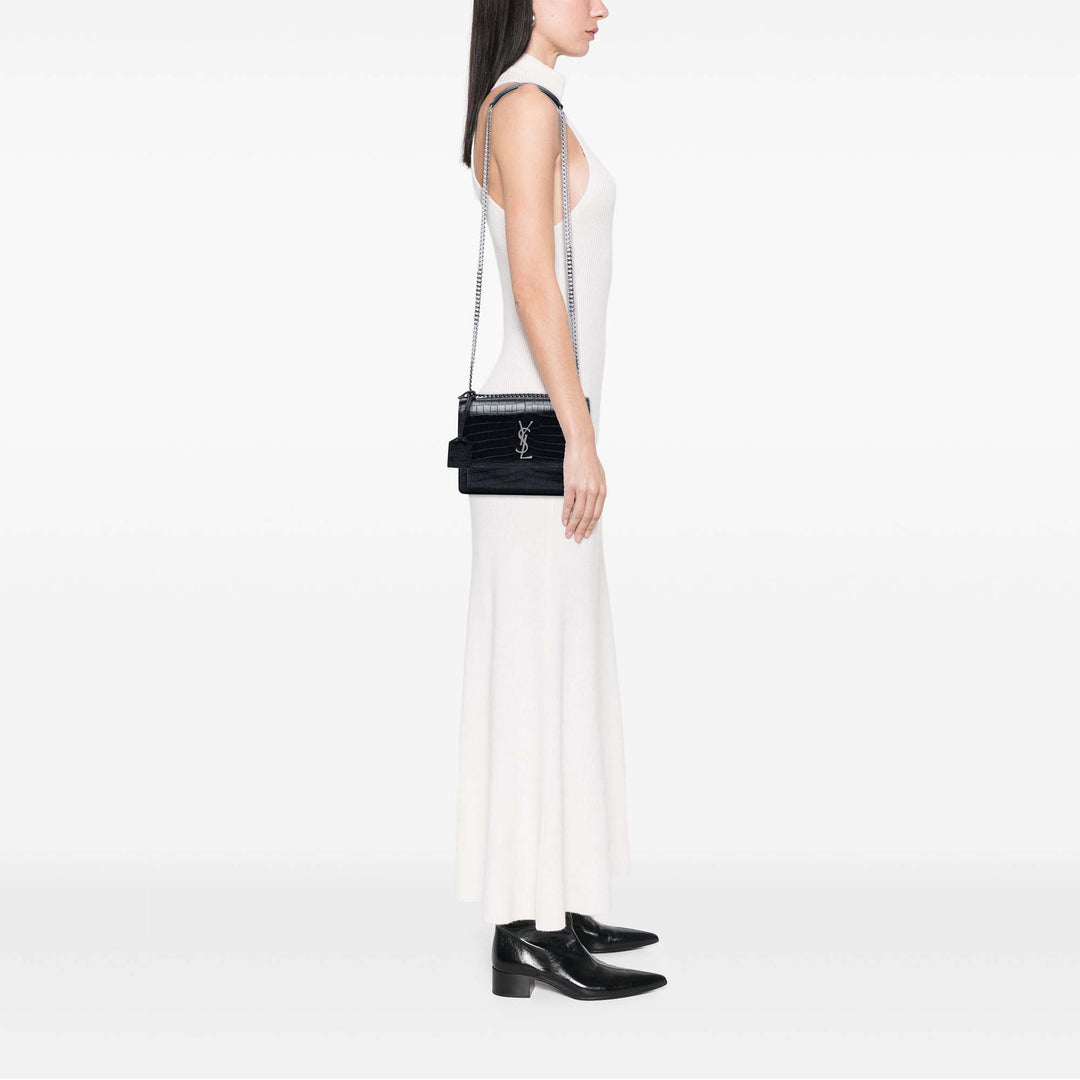 Saint Laurent Medium Croc embossé Cuir Monogram Sunset Sac porté croisé