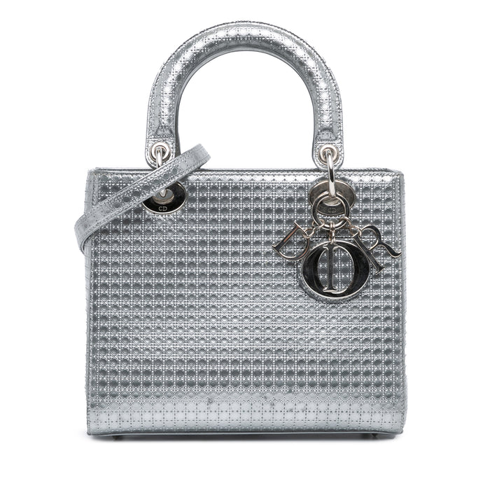 Medium Patent Microcannage Lady Dior Silver - Gaby Paris