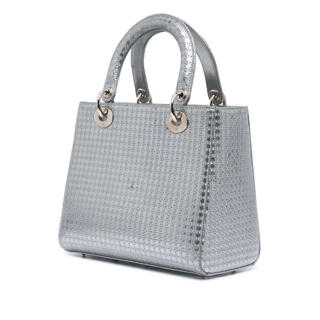 Medium Patent Microcannage Lady Dior Silver - Gaby Paris