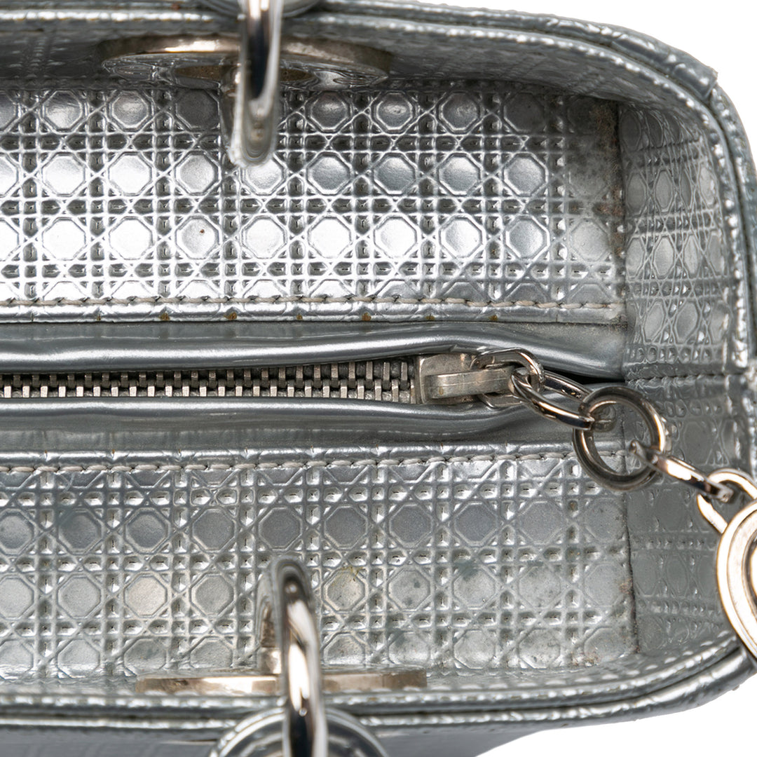 Medium Patent Microcannage Lady Dior Silver - Gaby Paris