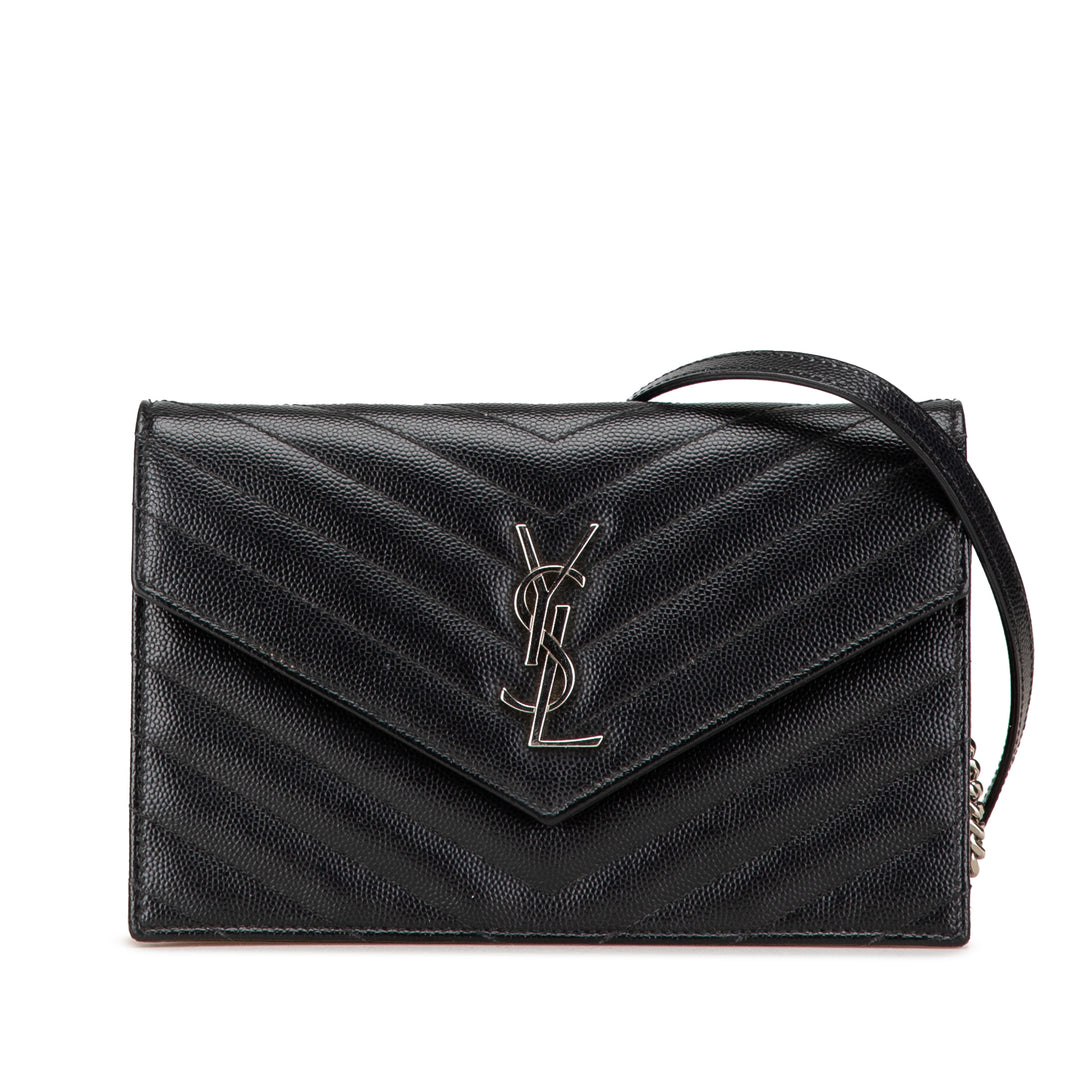Saint Laurent Grain De Poudre Matelasse Chevron Monogram Chain Portefeuille Noir – GABY PARIS Authentique