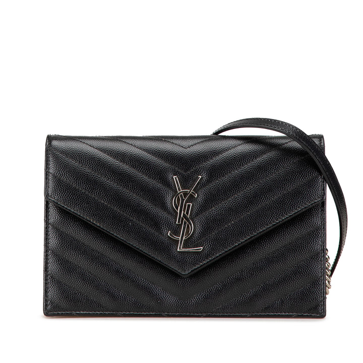 Saint Laurent Grain De Poudre Matelasse Chevron Monogram Chain Portefeuille Noir – GABY PARIS Authentique