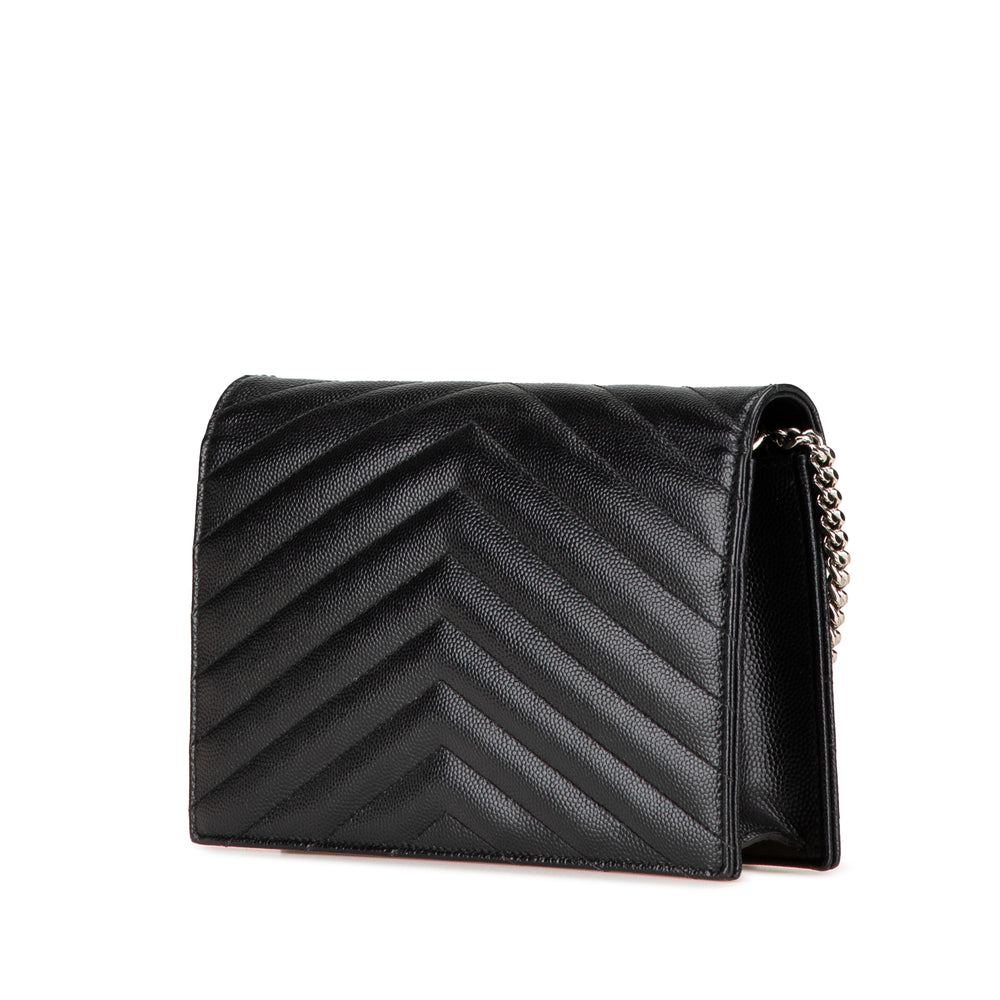 Saint Laurent Grain De Poudre Matelasse Chevron Monogram Chain Portefeuille Noir – GABY PARIS Authentique