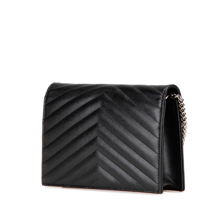 Saint Laurent Grain De Poudre Matelasse Chevron Monogram Chain Portefeuille Noir – GABY PARIS Authentique