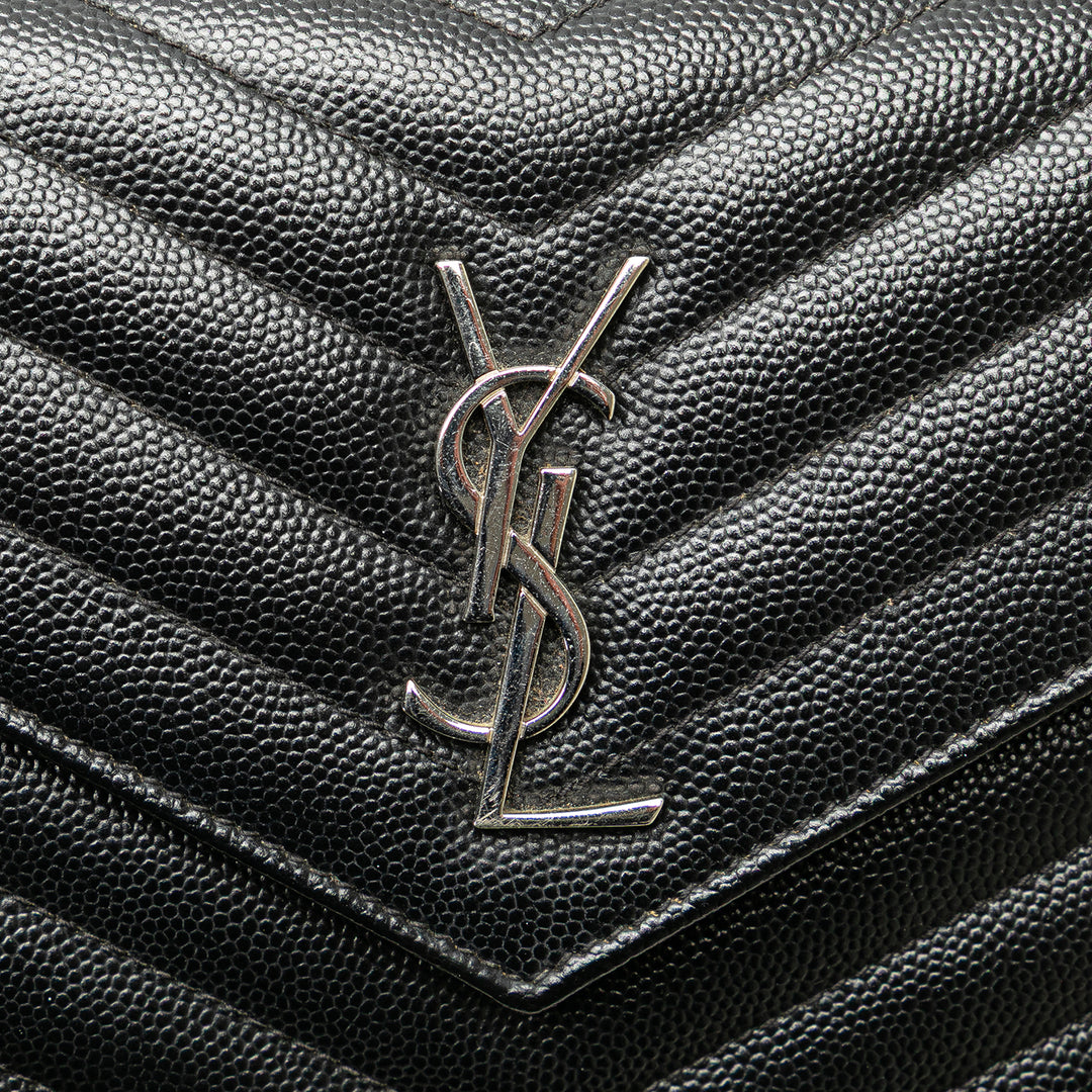 Saint Laurent Grain De Poudre Matelasse Chevron Monogram Chain Portefeuille Noir – GABY PARIS Authentique