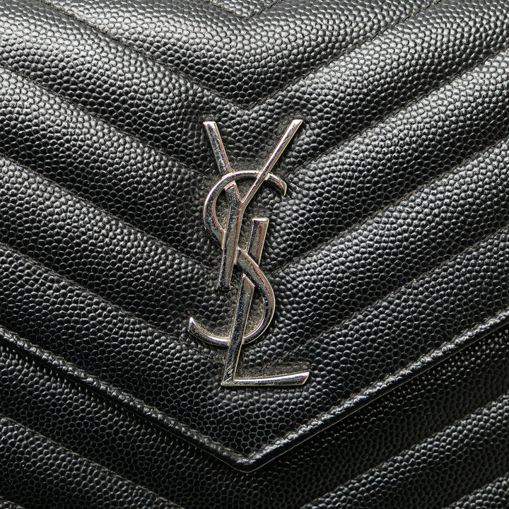 Saint Laurent Grain De Poudre Matelasse Chevron Monogram Chain Portefeuille Noir – GABY PARIS Authentique