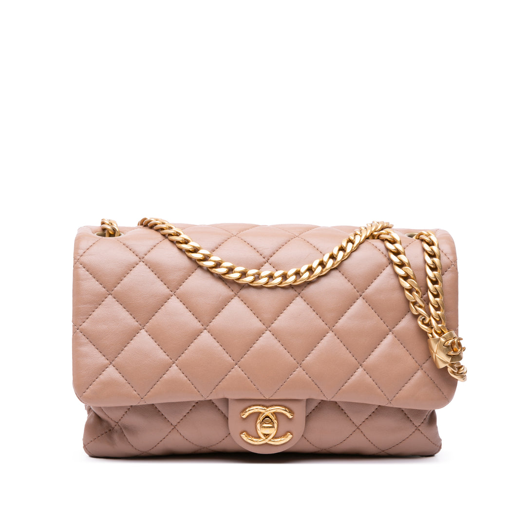 Medium Quilted Lambskin Pillow Crush Flap Brown - Gaby Paris
