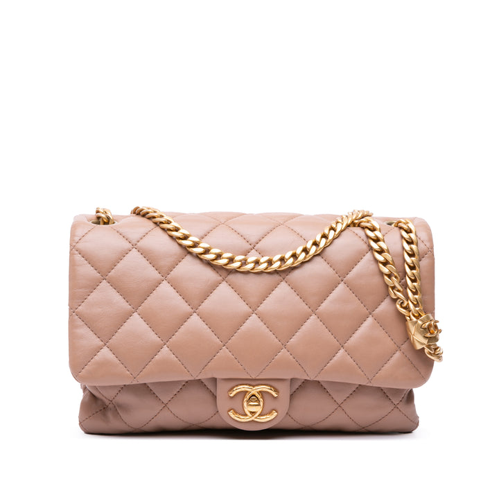 Medium Quilted Lambskin Pillow Crush Flap Brown - Gaby Paris