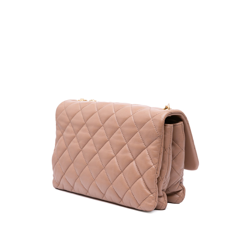 Medium Quilted Lambskin Pillow Crush Flap Brown - Gaby Paris