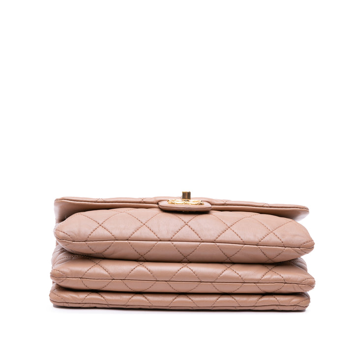 Medium Quilted Lambskin Pillow Crush Flap Brown - Gaby Paris