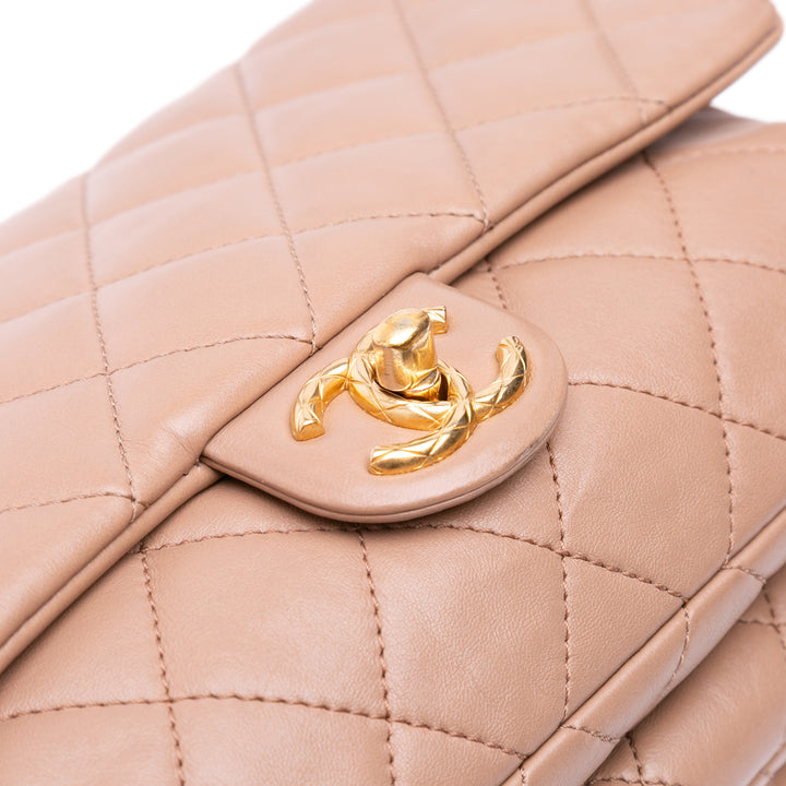 Medium Quilted Lambskin Pillow Crush Flap Brown - Gaby Paris