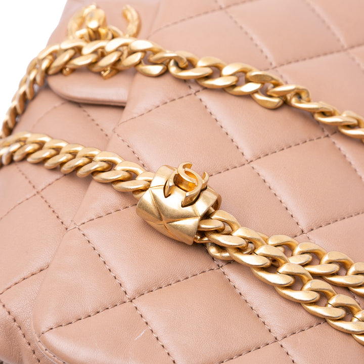 Medium Quilted Lambskin Pillow Crush Flap Brown - Gaby Paris