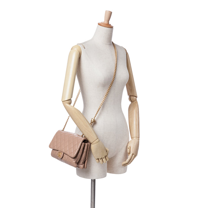 Medium Quilted Lambskin Pillow Crush Flap Brown - Gaby Paris