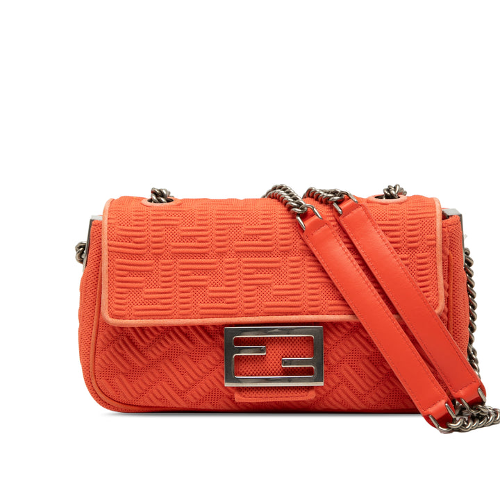Fendi Zucca embossé Technical Fabric Chain Midi Baguette