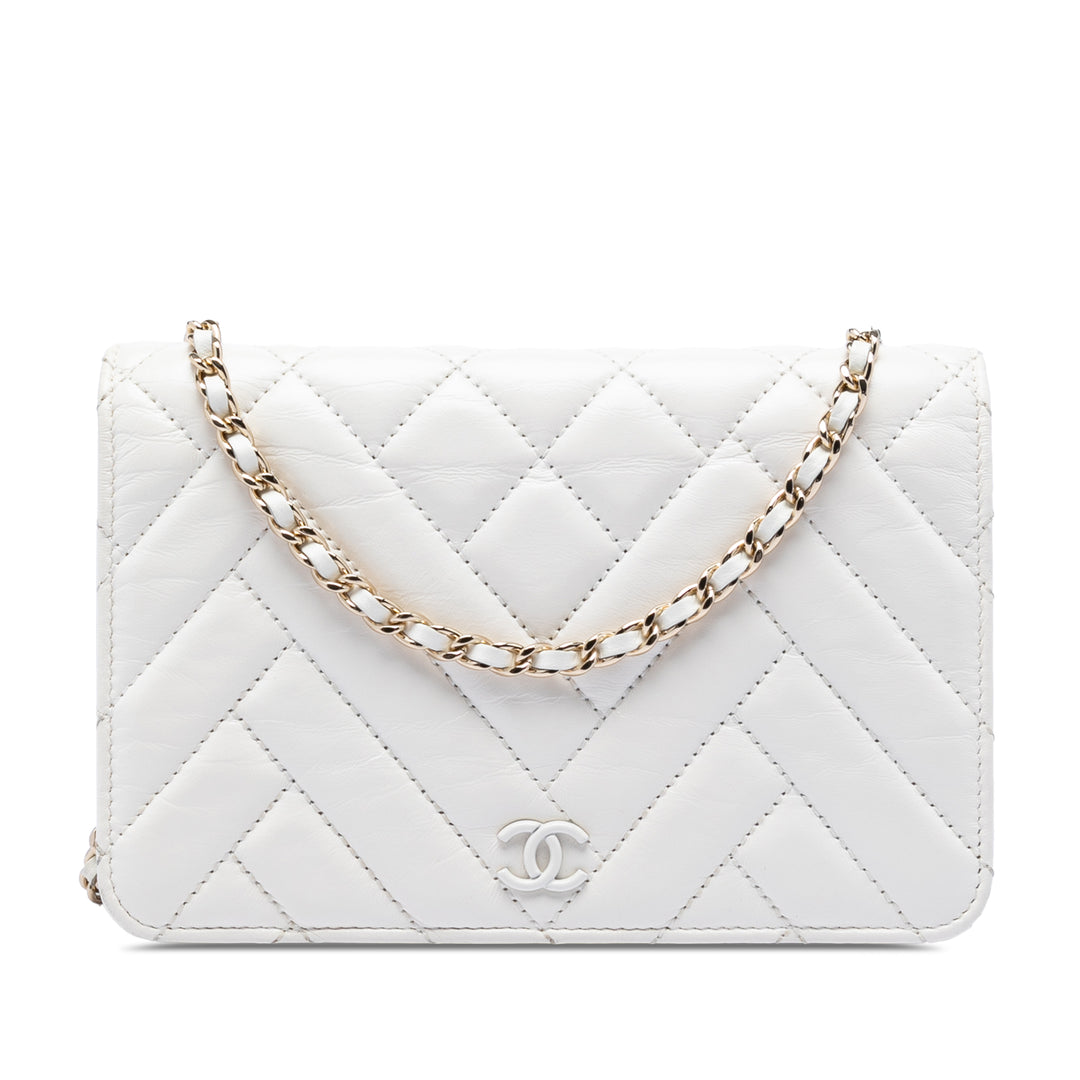 Chanel CC froissé Chevron Cuir de veau Wallet on Chain