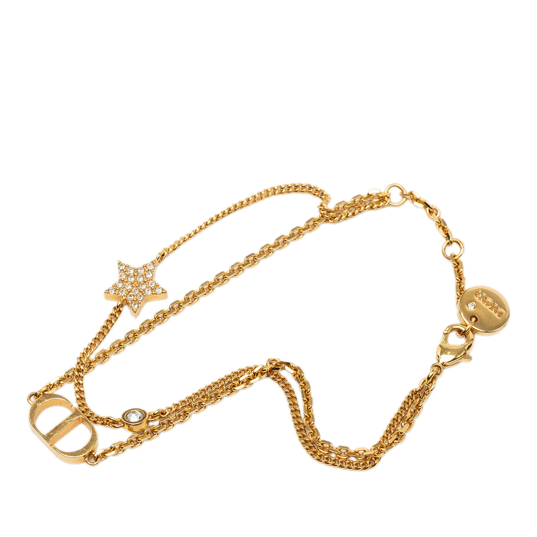 Dior plaqué et Strass CD Logo Heart Charm Double Chaîne Bracelet Métal