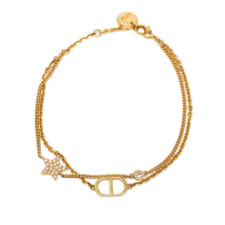 Dior plaqué et Strass CD Logo Heart Charm Double Chaîne Bracelet Métal