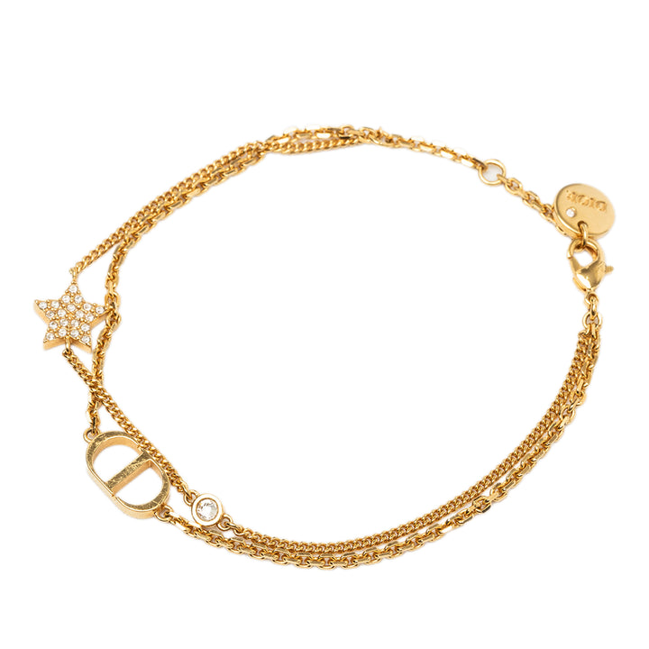 Dior plaqué et Strass CD Logo Heart Charm Double Chaîne Bracelet Métal