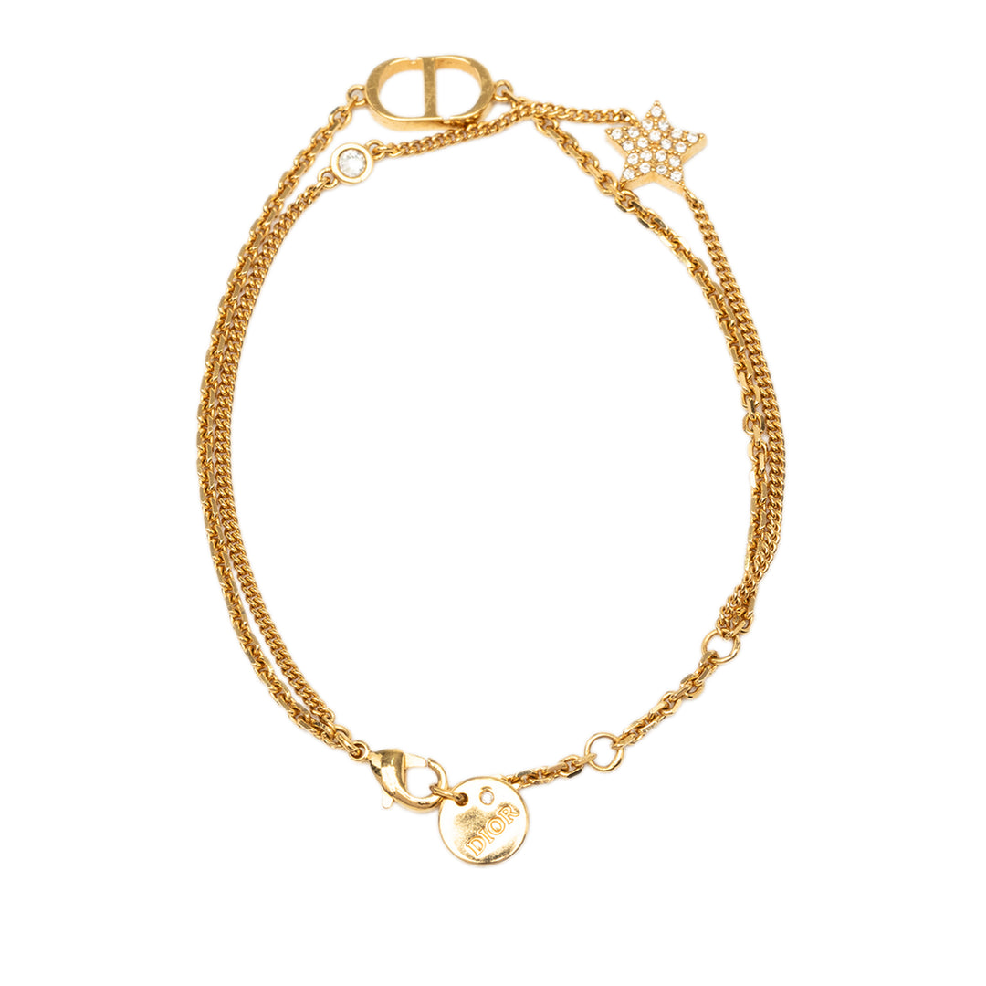 Dior plaqué et Strass CD Logo Heart Charm Double Chaîne Bracelet Métal